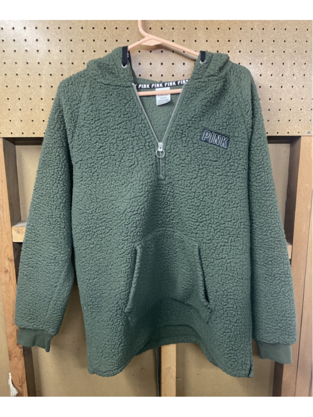 Victoria's Secret PINK Sherpa 1/4 Zip Fleece Pullover Green Size Medium